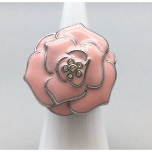 BWC Floral Hidden Dial Ring Watch Women 29mm Silver Tone Pink MOP New Battery